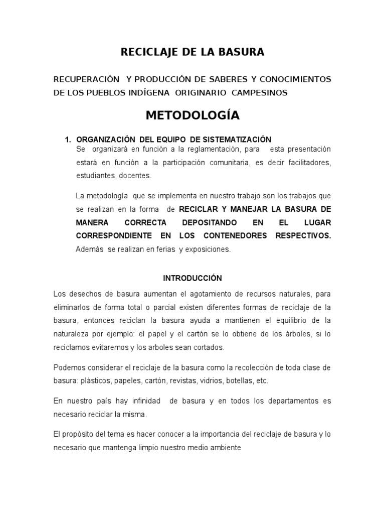 Reciclaje de La Basura | PDF | Reciclaje | Residuos
