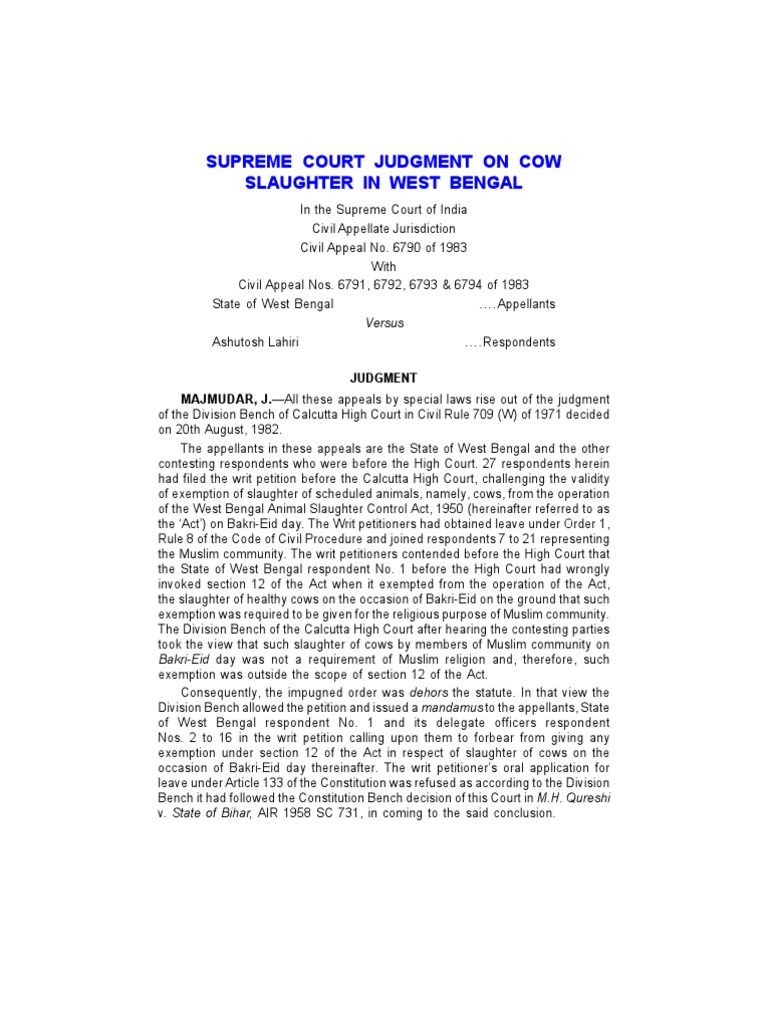 Supreme Court Ruling on Cow Slaughter Ban | PDF | Supreme Courts ...
