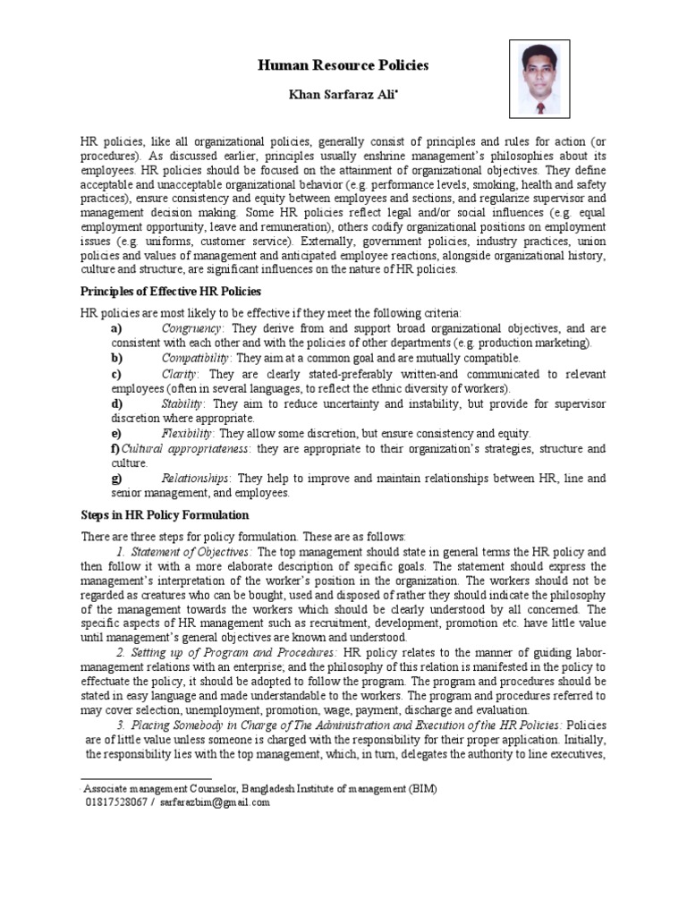 Human Resource Policies PDF Employment Human Resource Management