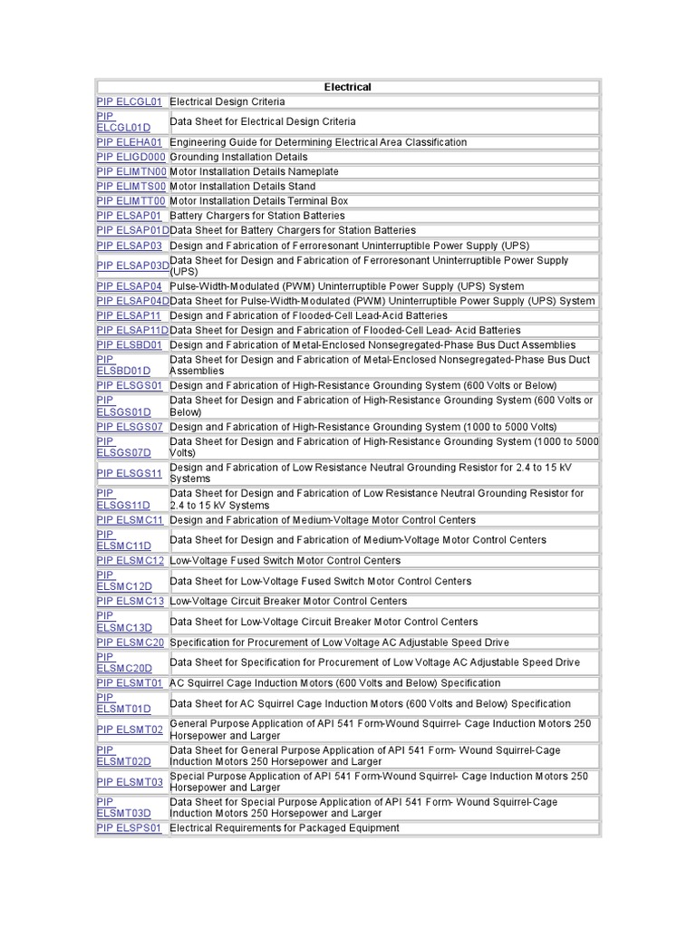 PIP Electrical Design Standards Overview | PDF | Science & Mathematics ...