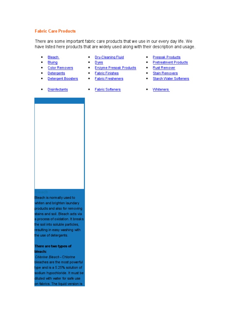 A Comprehensive Guide to Common Fabric Care Products Their Uses, Benefits, and Precautions