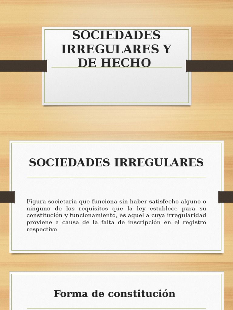 Sociedades Irregulares y de Hecho Diapositivas PDF Virtud Gobierno