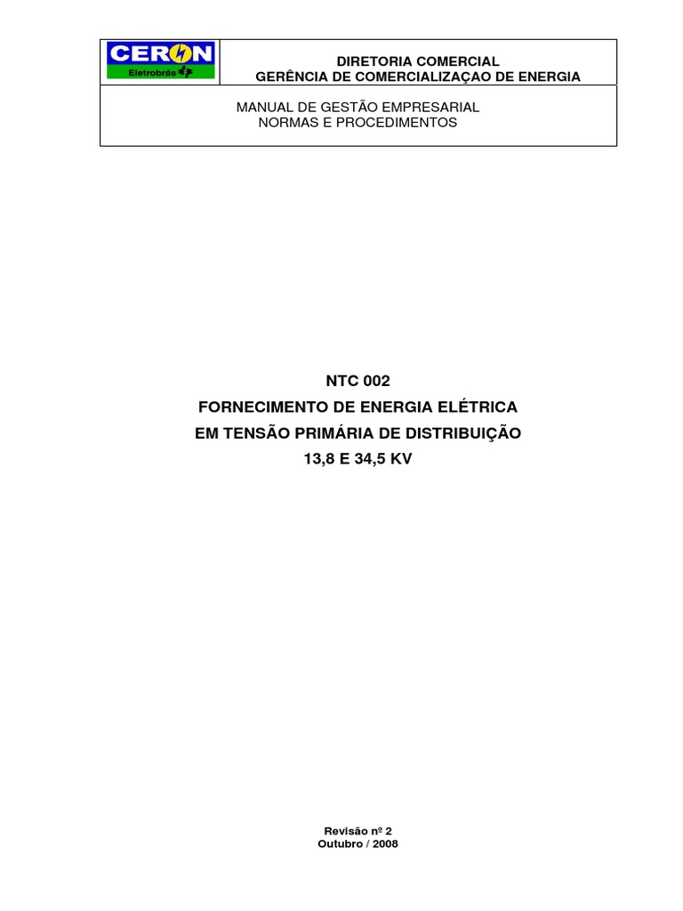 Ntc 002 Fornecimento De Energia Eletrica Em Tensao Primaria De