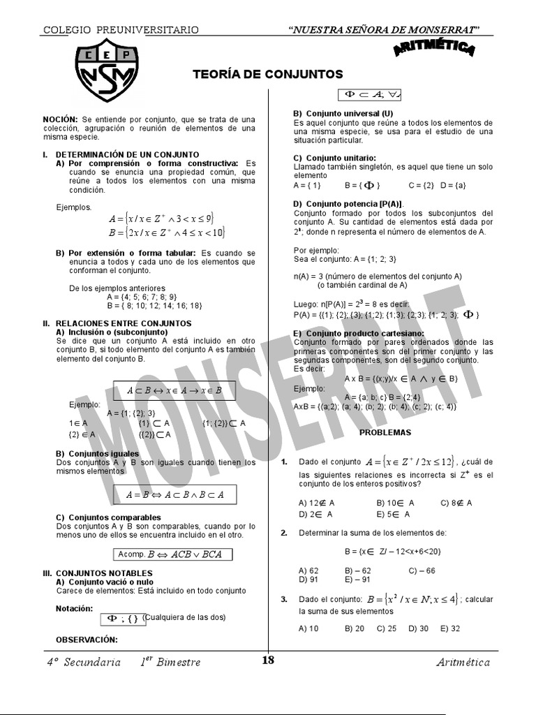 Ejercicios de Conjuntos para Secundaria | PDF | Conjunto (Matemáticas ...