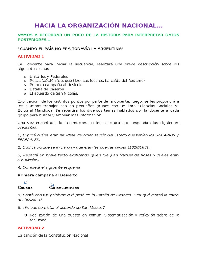 Hacia La Organización Nacional PDF Confederación Argentina