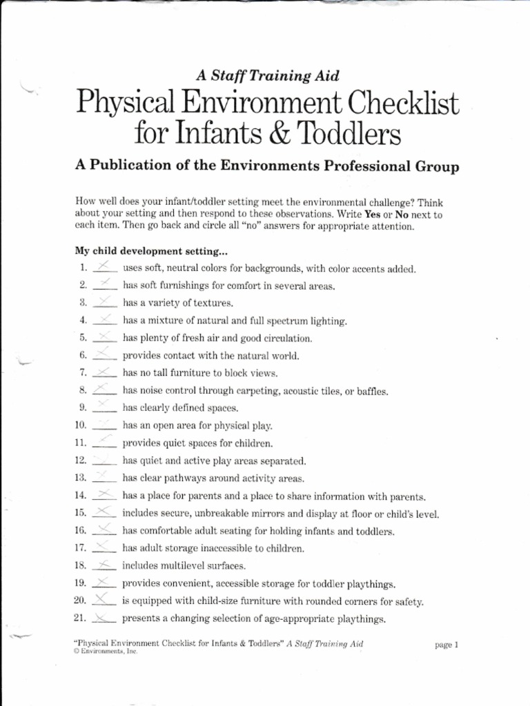 Infant/Toddler Environment Checklist | PDF | Human Development