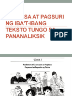 Pagbasa at Pagsuri NG Iba'T-ibang Teksto Tungo Sa Pananaliksik