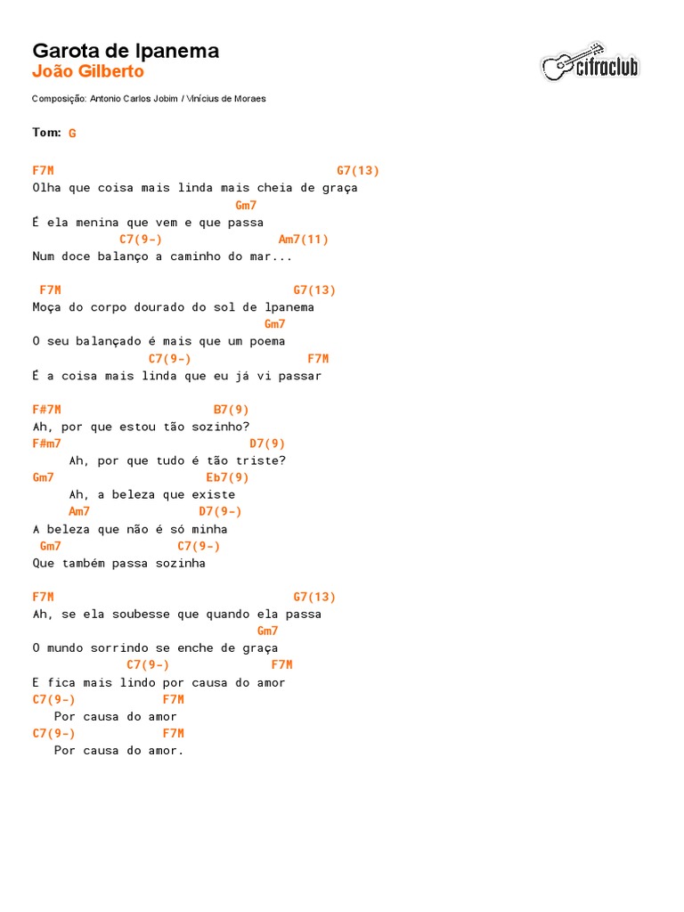 Cifra Club João Gilberto Garota de Ipanema PDF