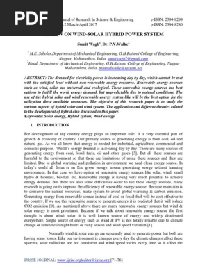 Review On Wind Solar Hybrid Power System Energy