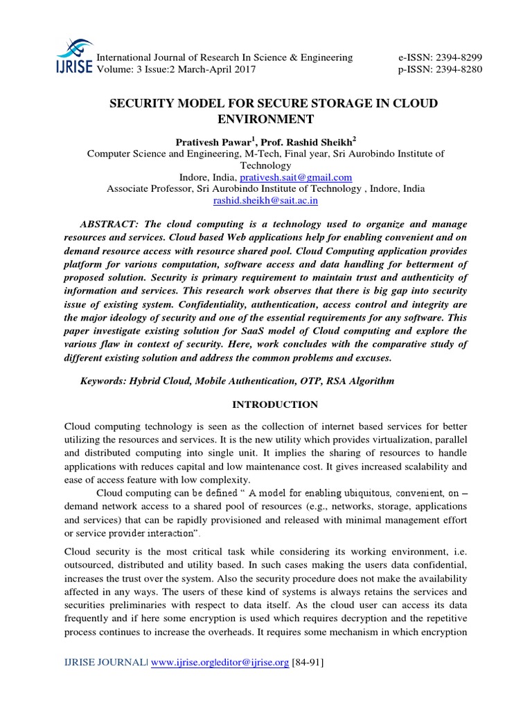 Security Model For Secure Storage in Cloud Environment | PDF | Cloud ...