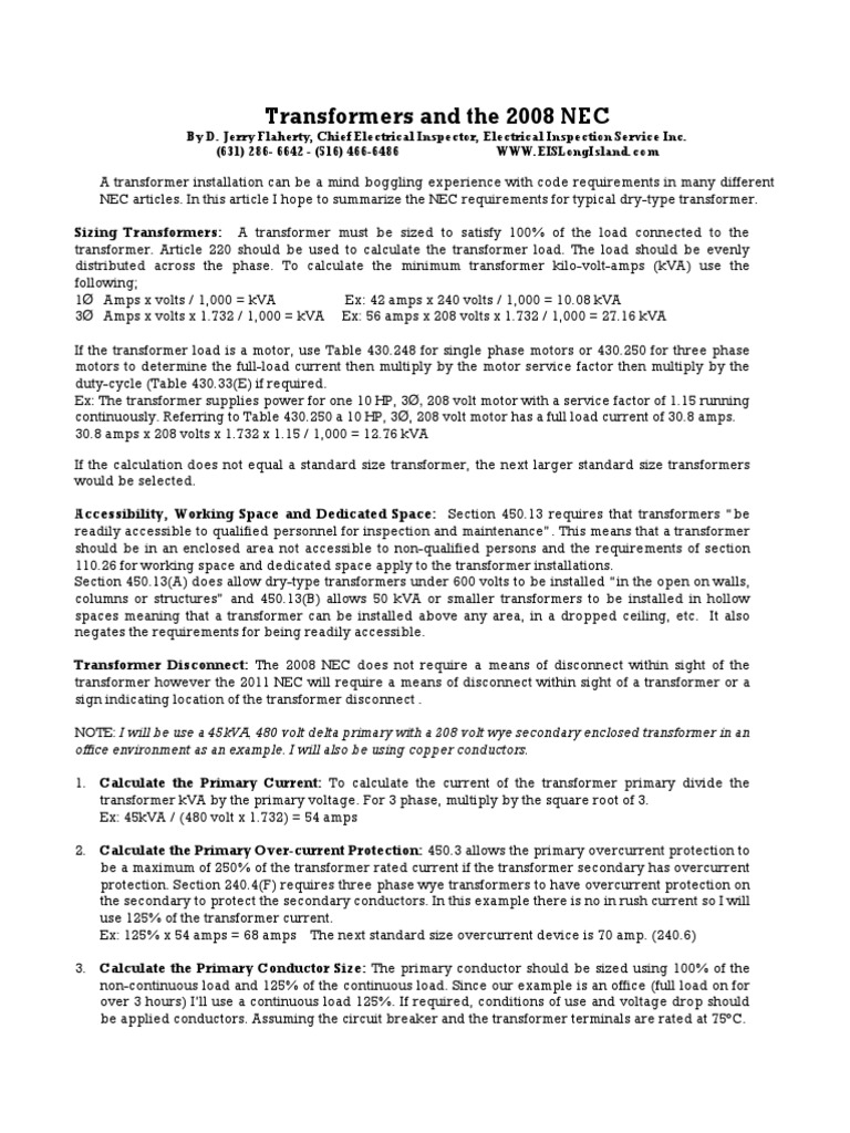 Sizing Electric Transformers PDF PDF Electric Current Transformer