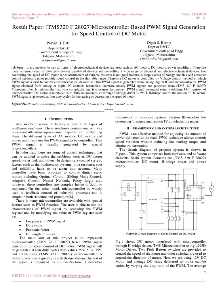 PWM Control of DC Motor Using TMS320 | PDF | Microcontroller | Electric ...
