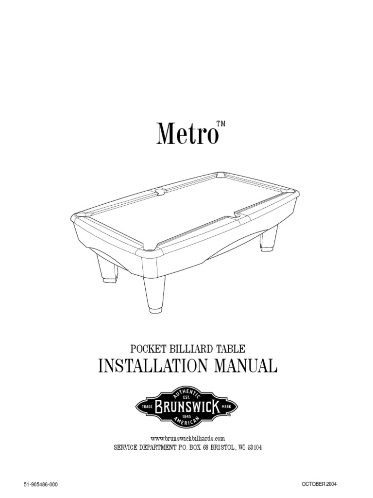 Brunswick Metro Pool Table Manual PDF Screw Manufactured Goods