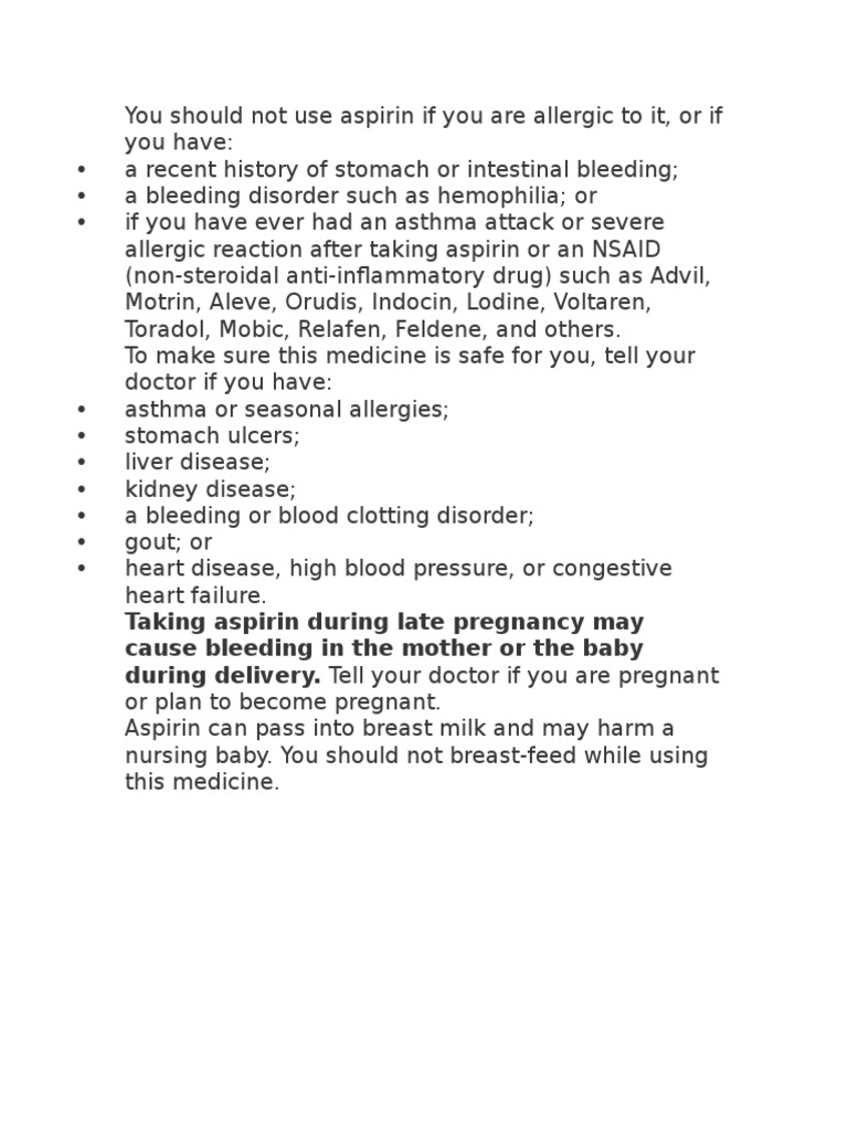 Taking Aspirin During Late Pregnancy May Cause Bleeding in The Mother