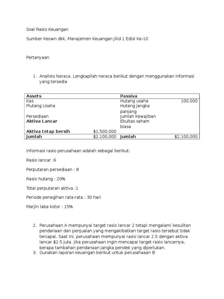 Soal Rasio Keuangan
