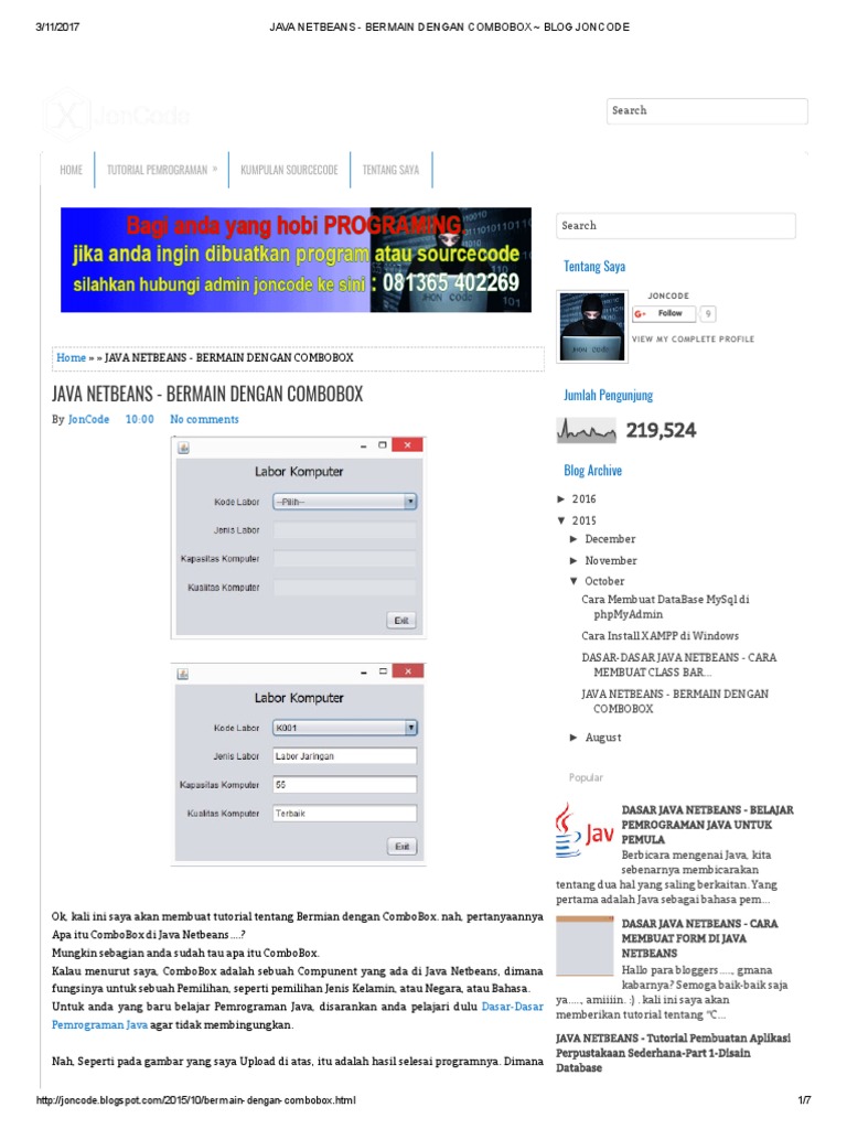 Java Netbeans - Bermain Dengan Combobox - Blog Joncode | PDF