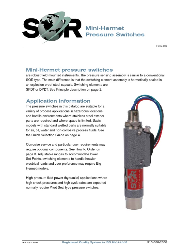 SOR Pressure Switch | PDF | Switch | Corrosion