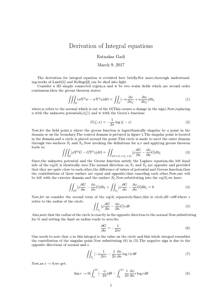 Derivation Integral Equations | PDF | Green's Function | Theoretical ...