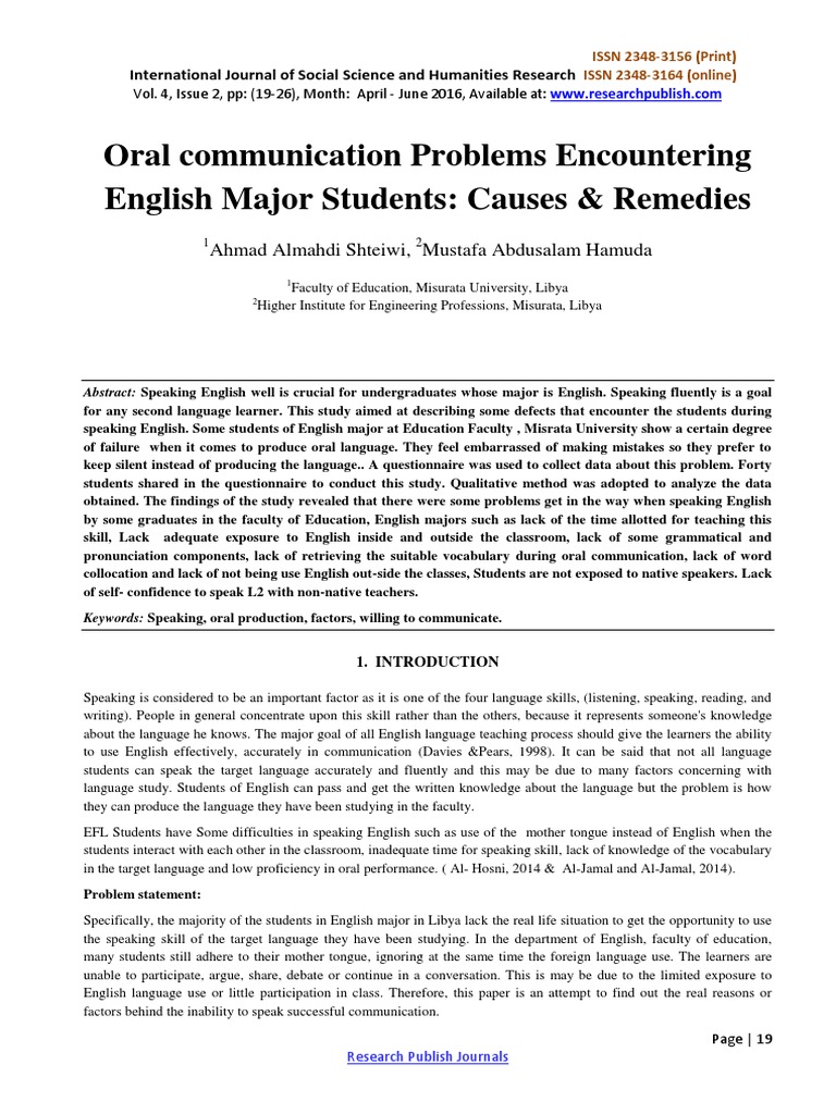 Oral Communication Problems3077 PDF Second Language English As A