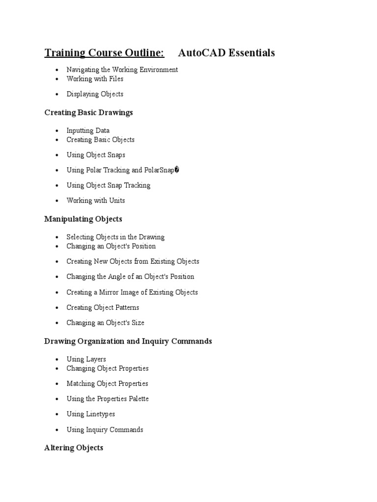 AutoCAD Essentials Training Outline | PDF | Computers | Technology ...