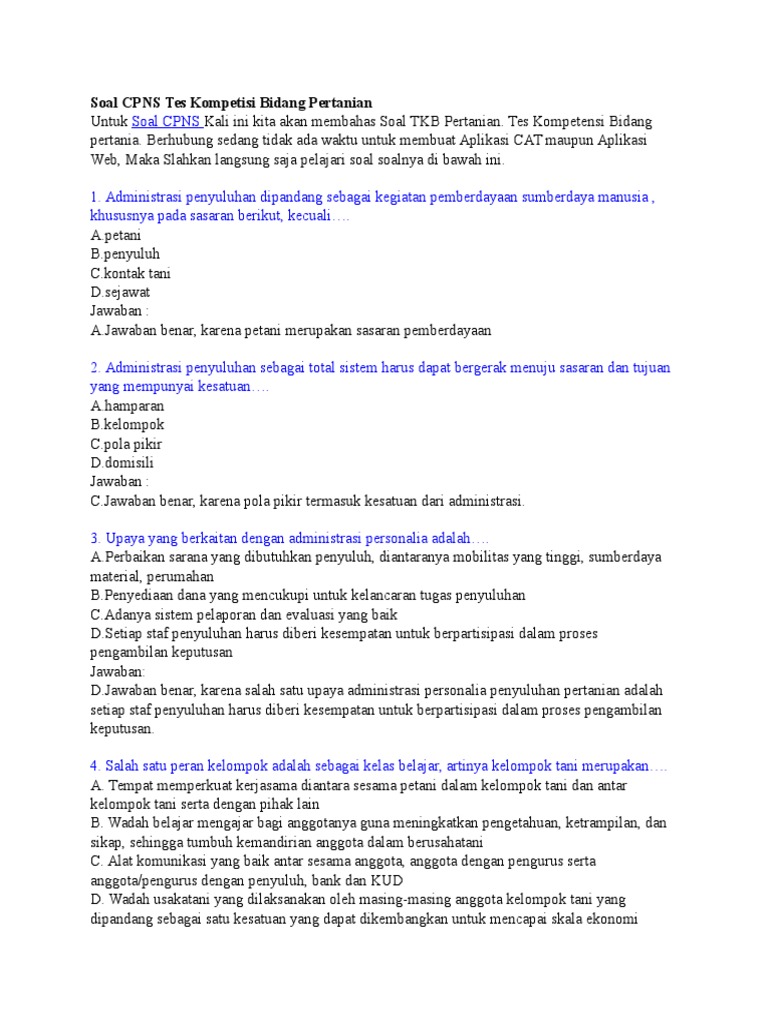 Soal Cpns Tes Kompetisi Bidang Pertanian