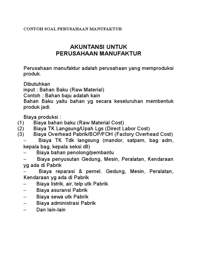 Contoh Soal Perusahaan Manufaktur PDF