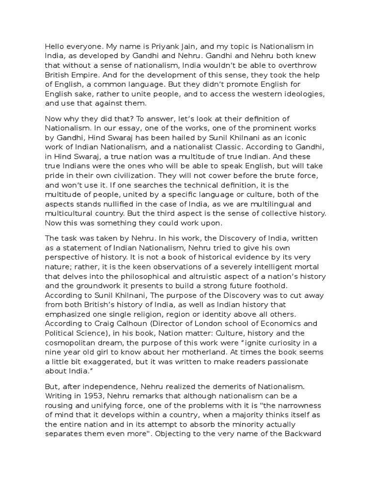 Nehru and Gandhi on Indian Nationalism | PDF | Jawaharlal Nehru ...