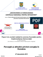 Sondaj National CNI Perceptii Si Atitudini Privind Coruptia Din Romania 27 Decembrie 2011
