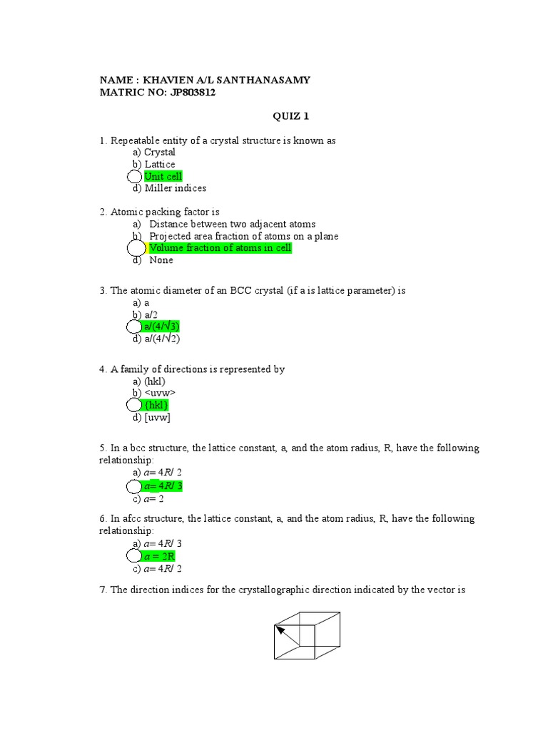 Crystal Structure Quiz Questions | PDF | Teaching Methods & Materials ...