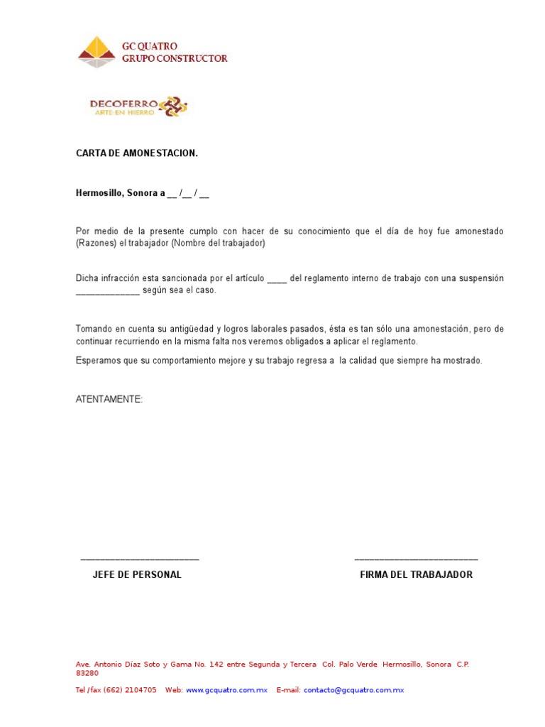 Carta De Amonestacion Laboral Pdf