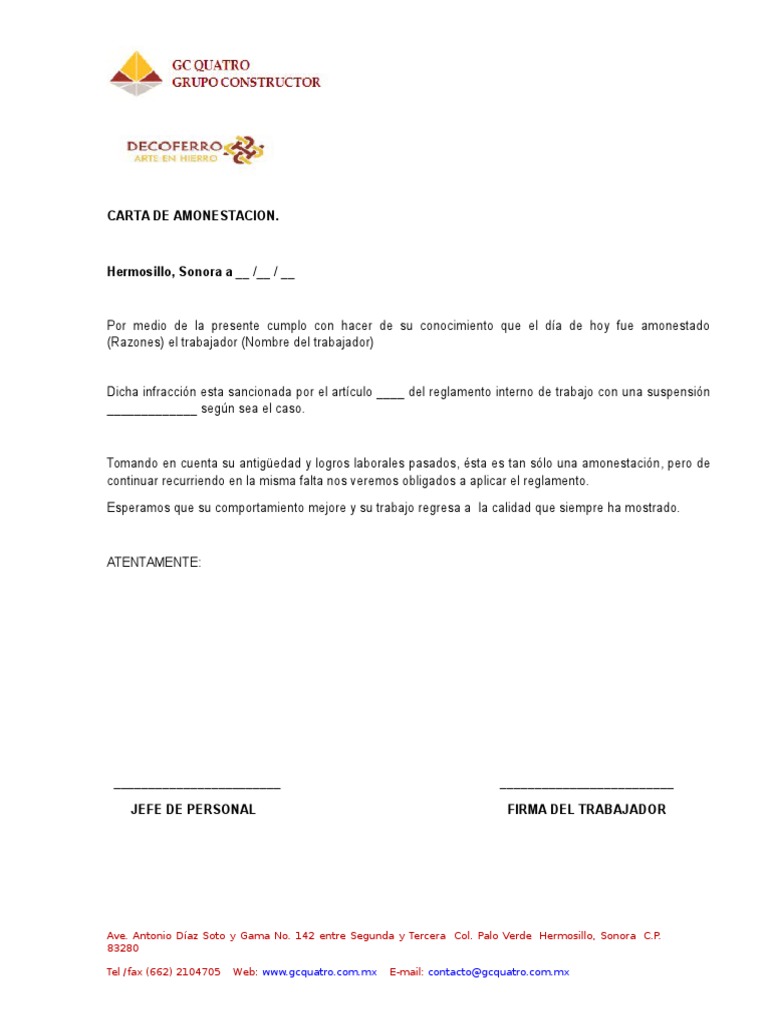 Carta De Amonestacion Laboral Modelo Kulturaupice | Images and Photos ...