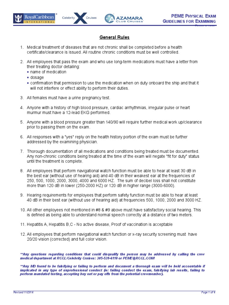 PEME Physical Exam Guidelines | PDF | Physical Examination | Vein