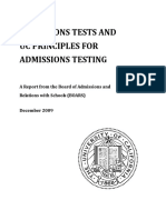 Admissions Tests and Uc Principles For Admissions Testing