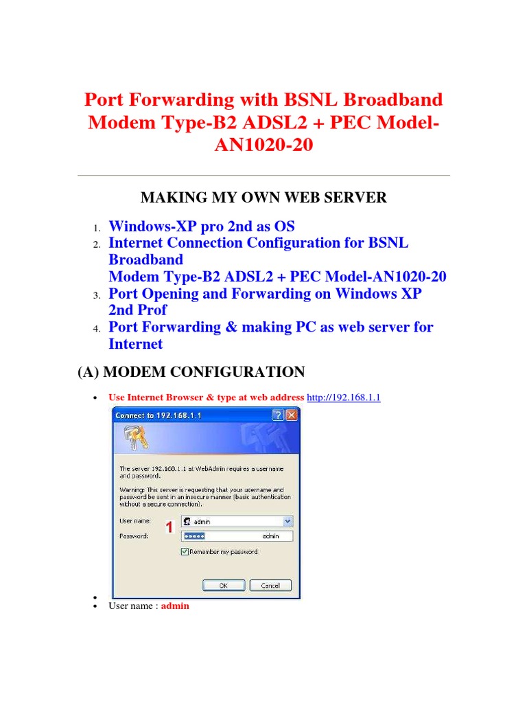 BSNL Broadband Port Forwarding Guide | PDF | Port (Computer Networking ...
