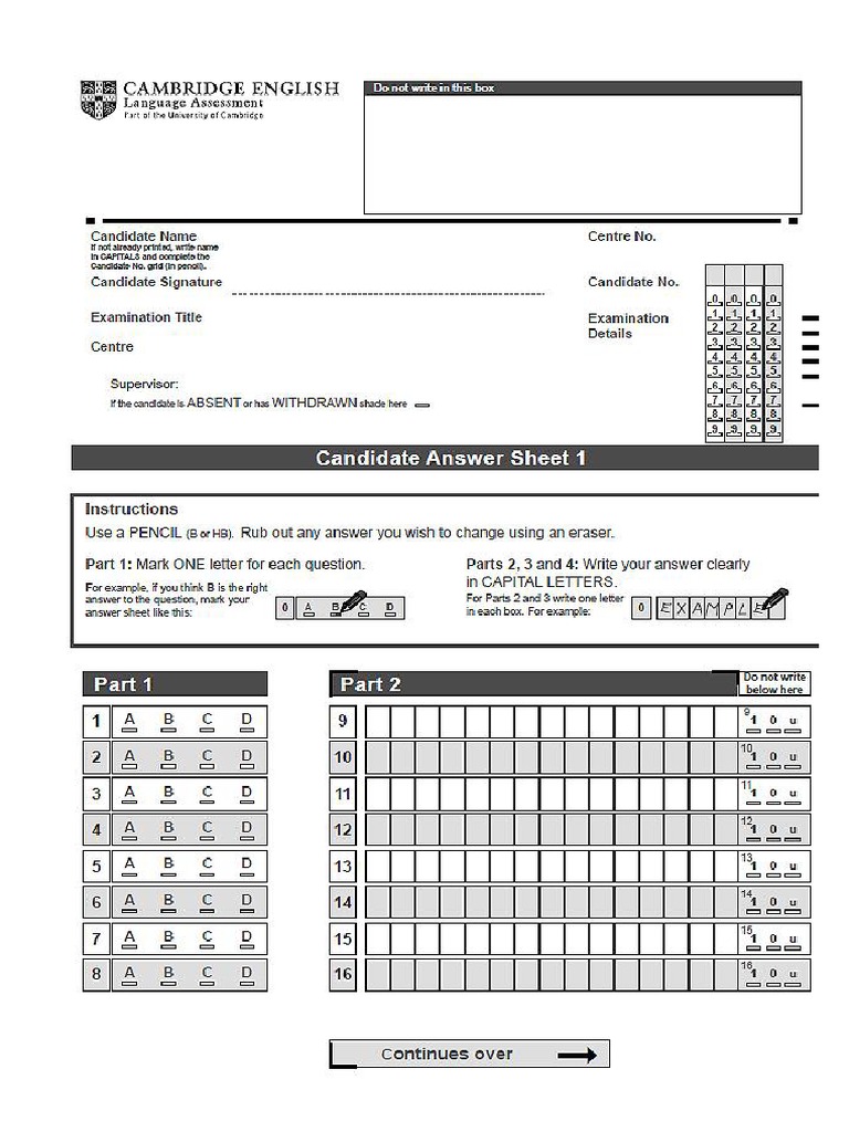 2015 CAE Answer Sheet PDF | PDF