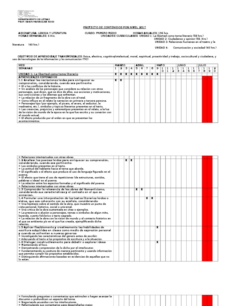 Carta gantt 1° medio 2017  Información  Intertextualidad
