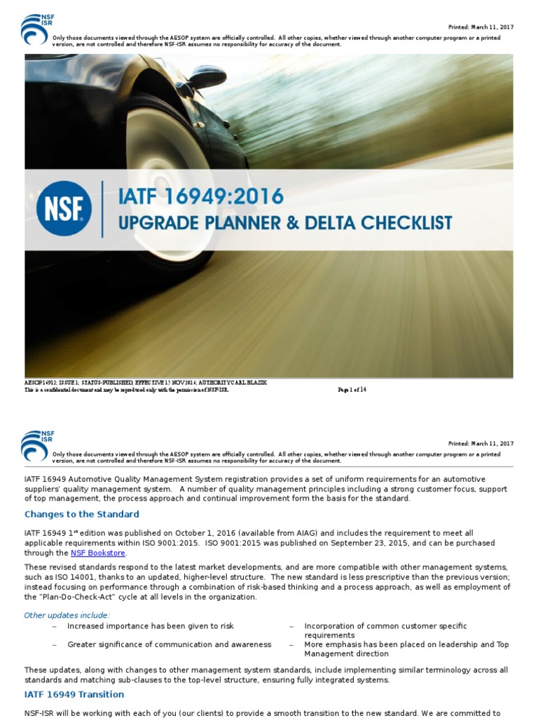 IATF 16949 Transition Checklist Guide | PDF | Quality Management ...