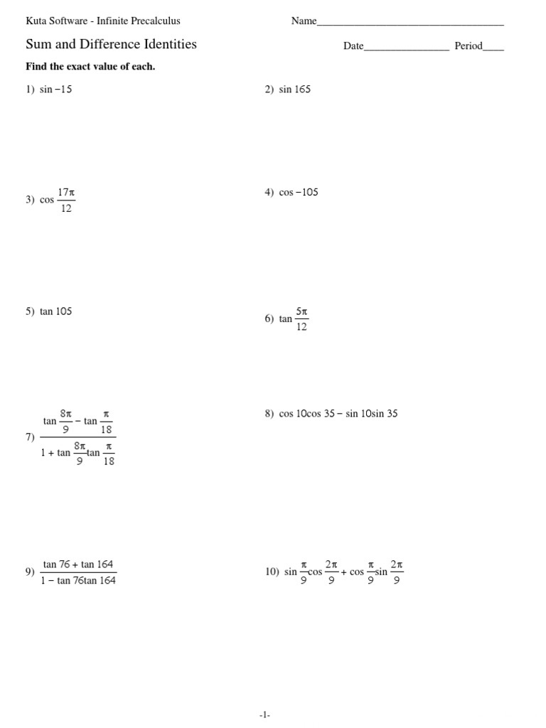 04 Sum and Difference Identities PDF PDF Real Analysis