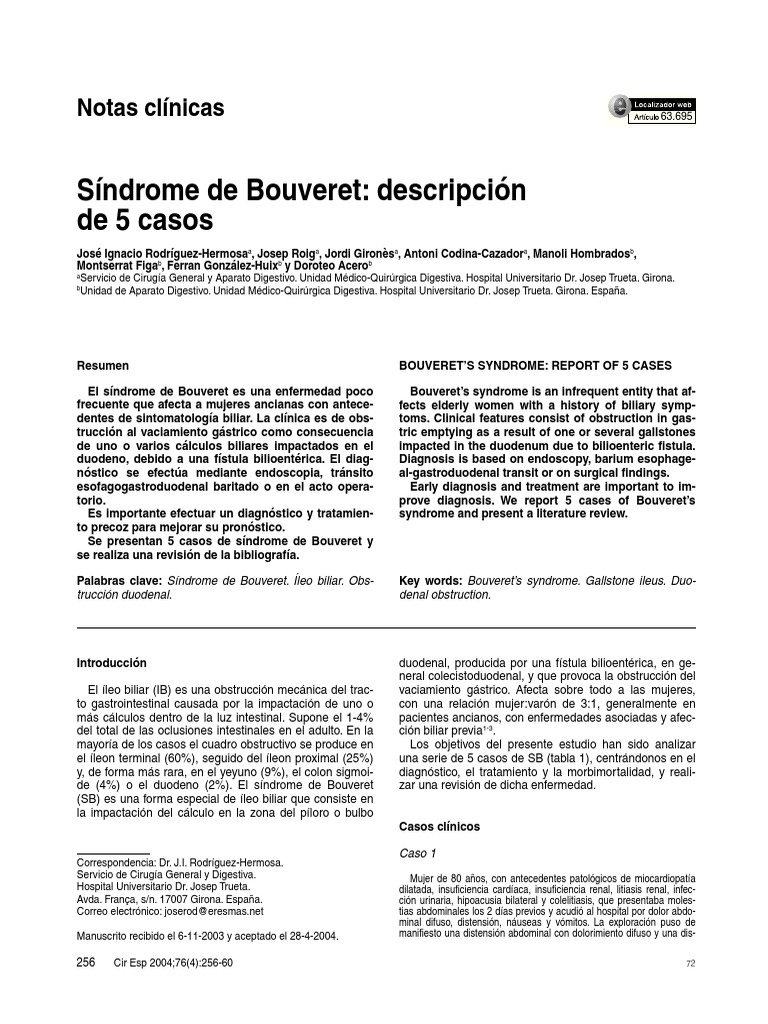 Sindrome de Bouveret | PDF | Gastroenterologa | Medicina
