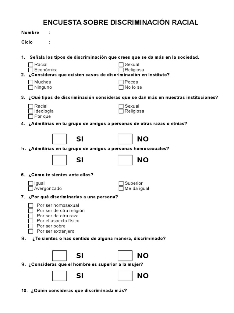 Encuesta sobre Discriminación Racial | PDF | Ciencias sociales | Salud ...