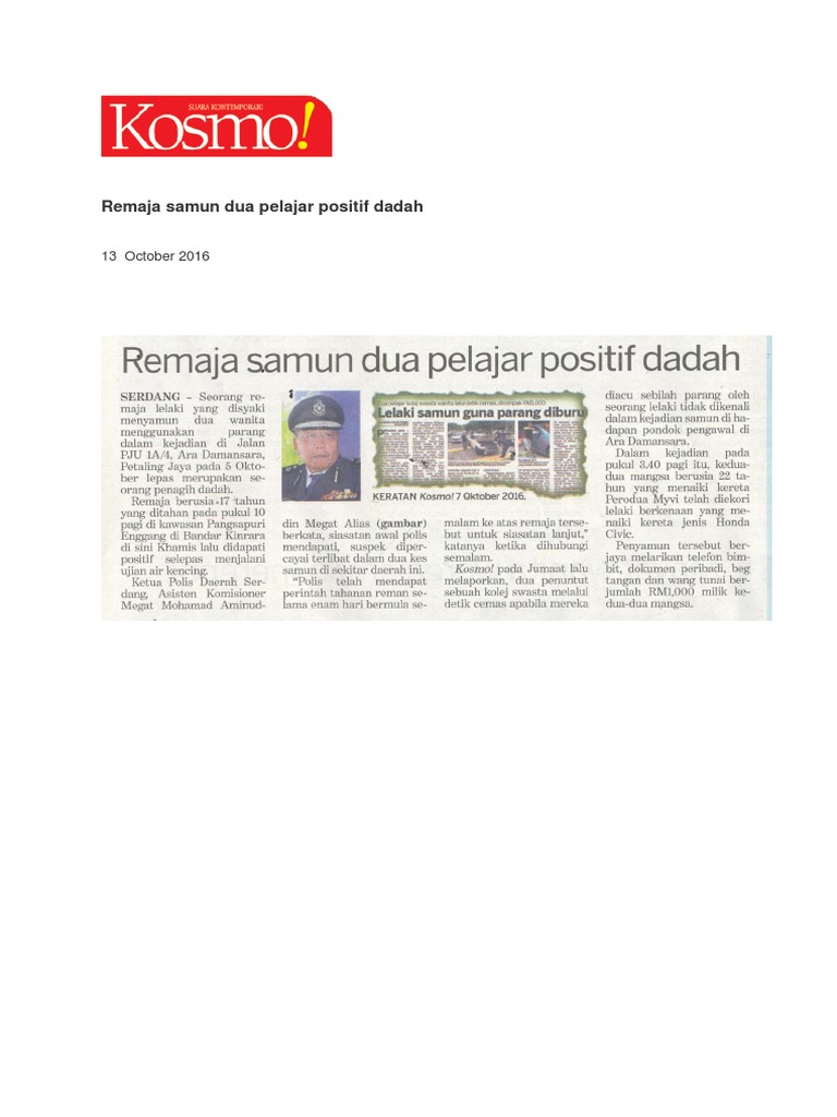 Remaja Samun Dua Pelajar Positif Dadah Pdf