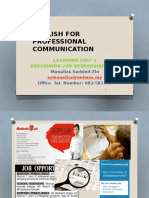English For Professional Communication: Learning Unit 2 Describing Job Responsibilities