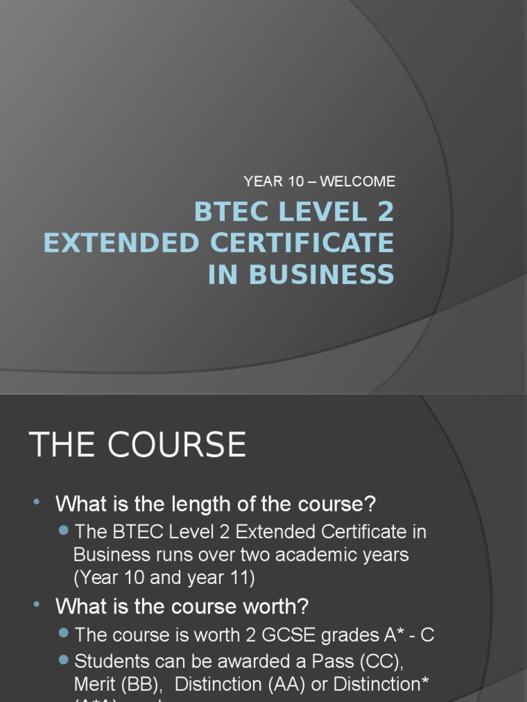 Btec Level 2 Extended Certificate in Business Year 10 PDF