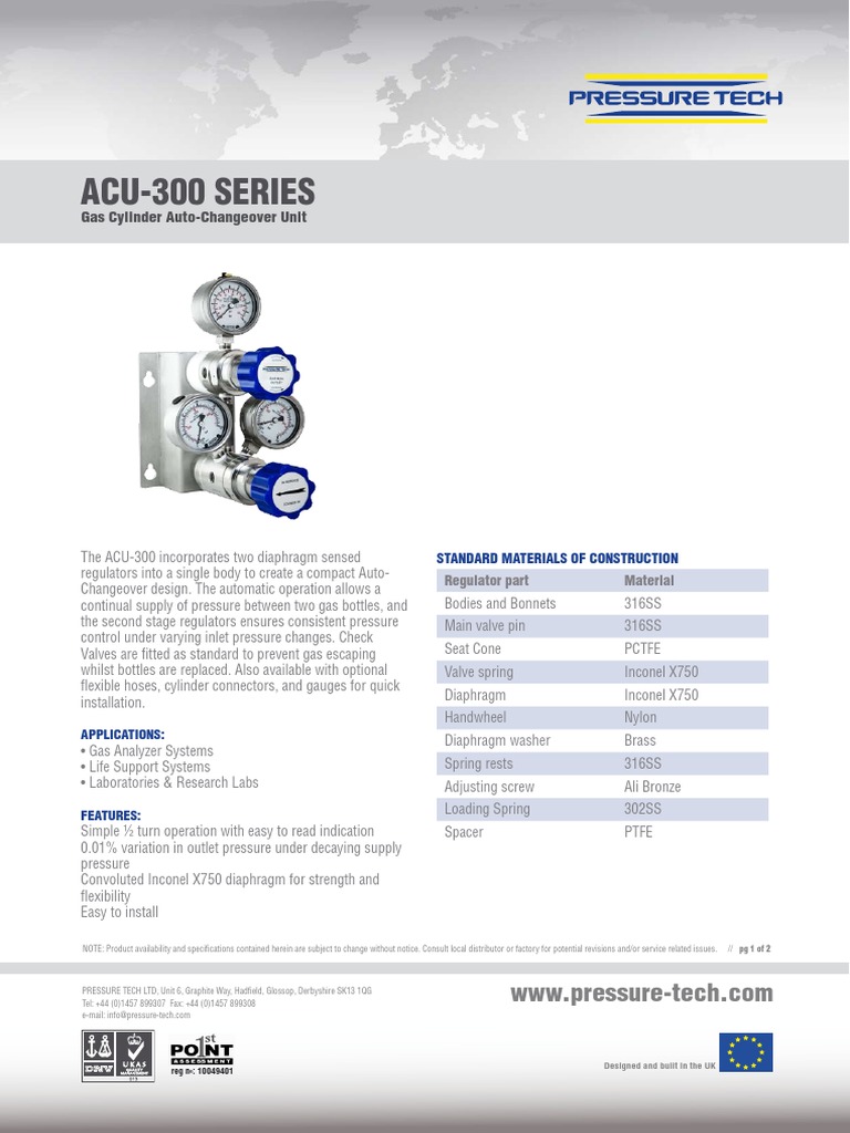 Acu-300 Series: Gas Cylinder Auto-Changeover Unit | PDF | Valve | Gases
