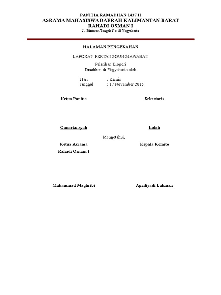 Contoh pembuatan LPJ