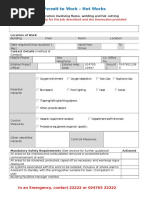 Permit To Work - Hot Works: This Permit Is Valid Only For The Job Described and The Timescales Provided