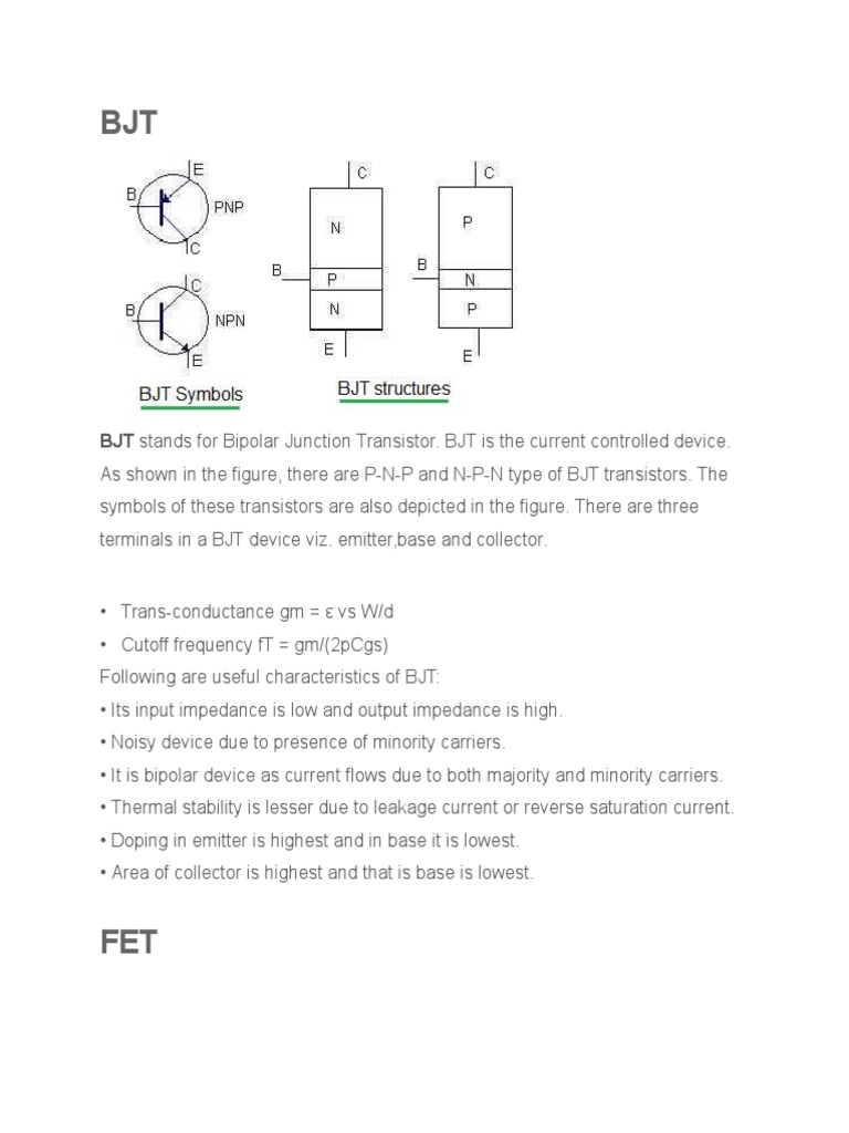 BJT vs FET Field Effect Transistor Bipolar Junction Transistor