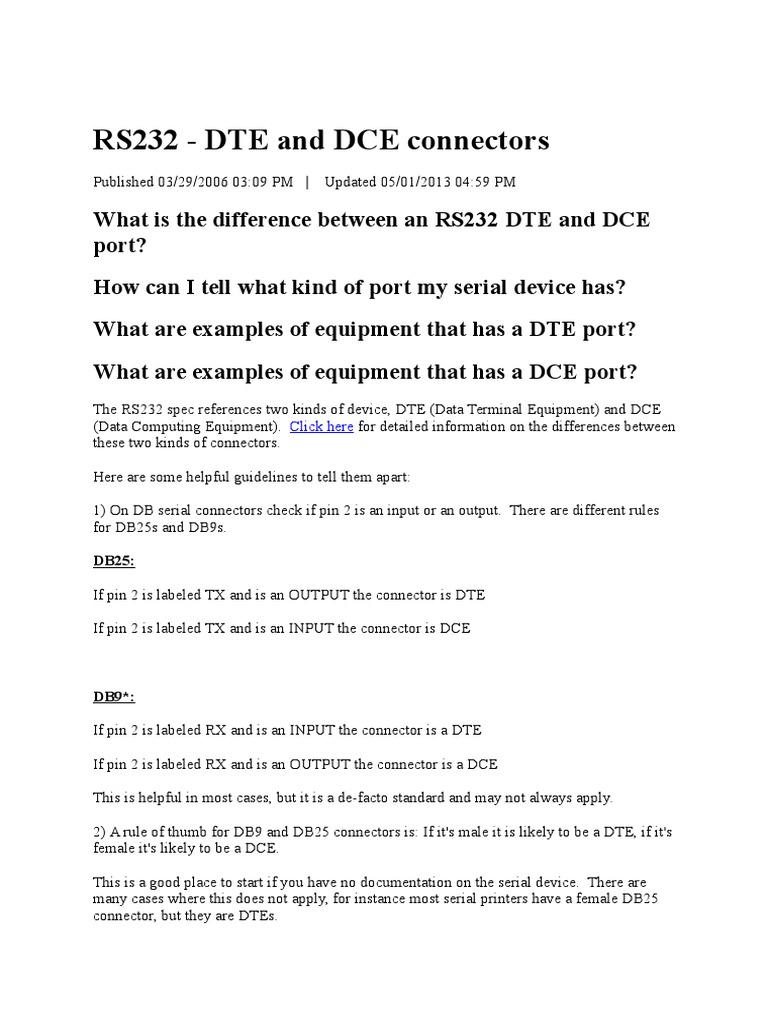 RS232 - DTE and DCE Connectors: Click Here | PDF