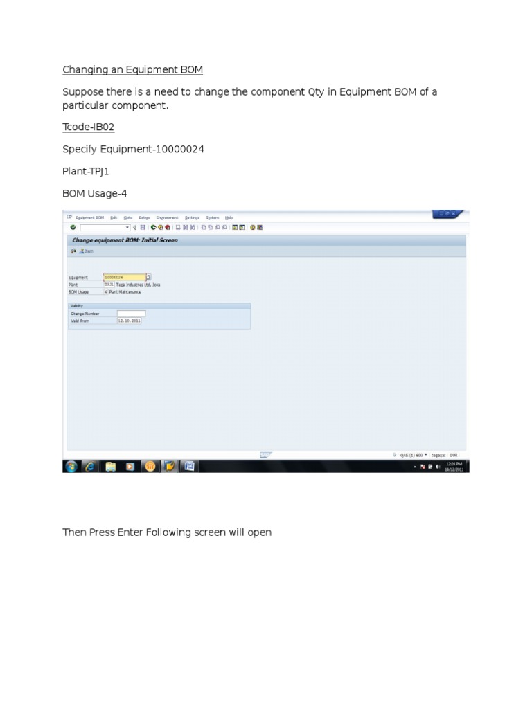 Update Equipment BOM Component Quantity | PDF