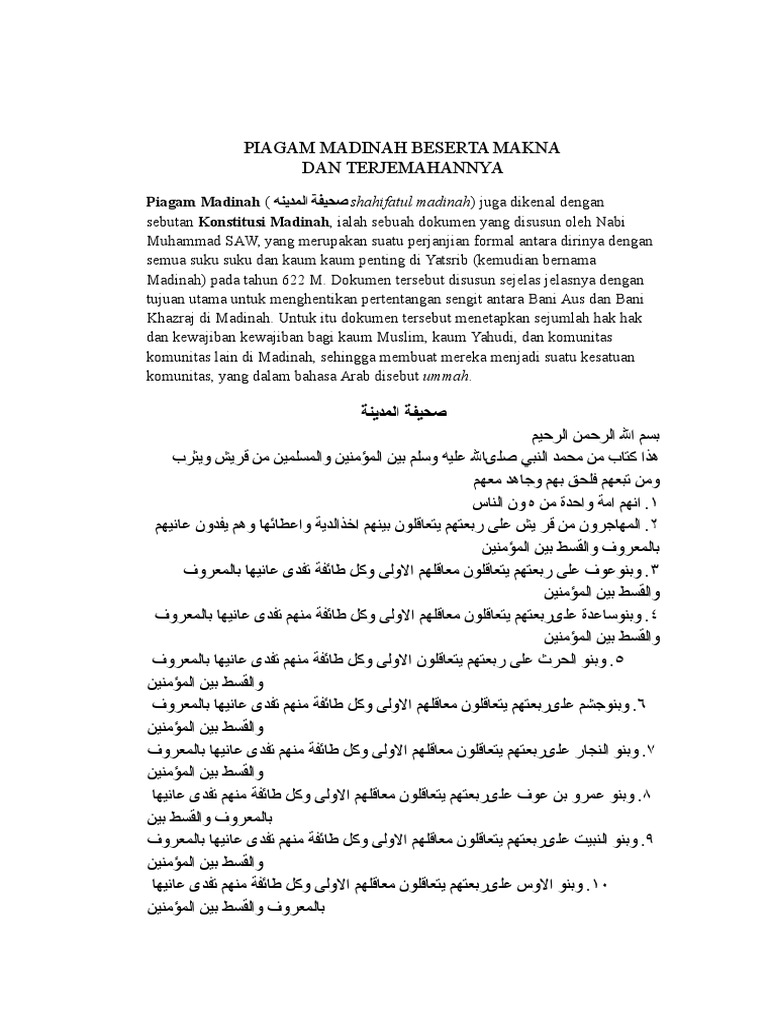 Piagam Madinah Beserta Makna Dan | PDF